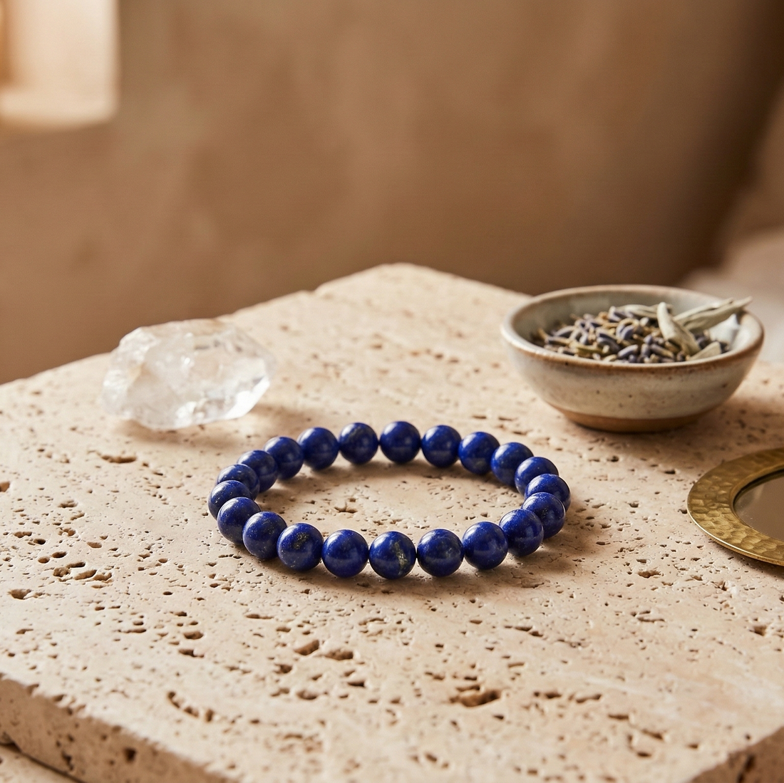 Bracelet lapis-lazuli en perles de pierre naturelle bleue