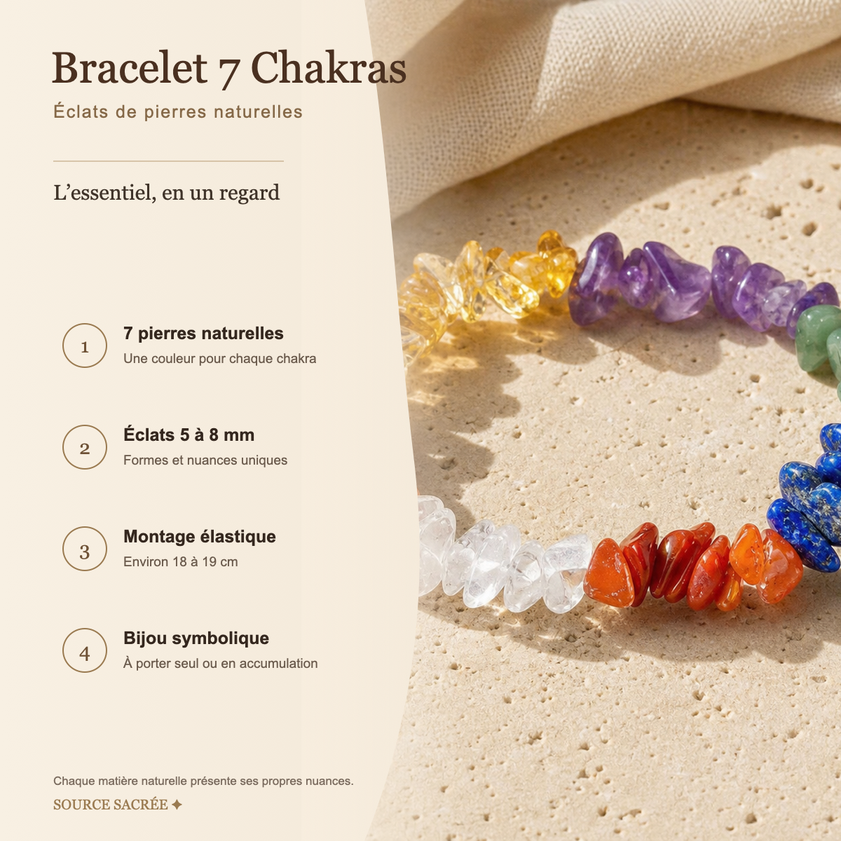 Bracelet 7 Chakras en Éclats de Pierres Naturelles — photo produit