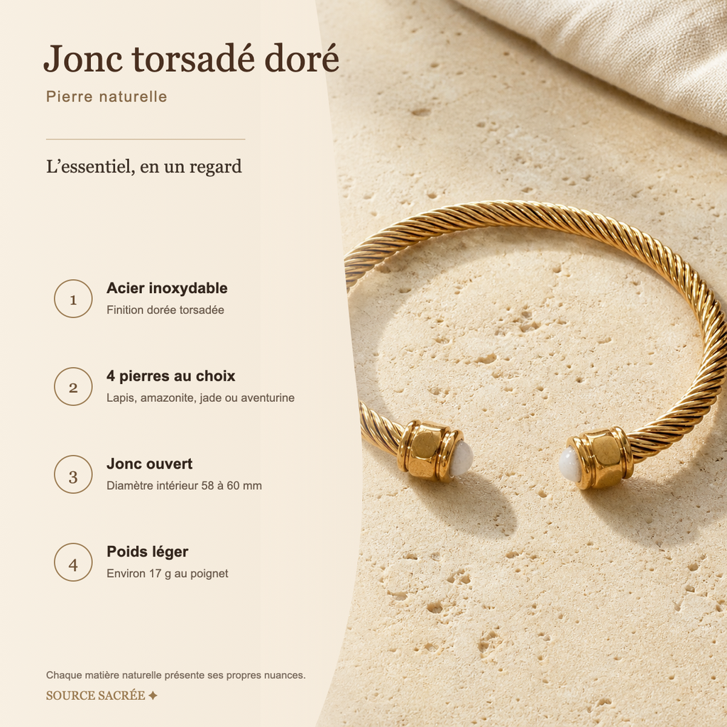 Bracelet Jonc Torsadé Doré en Pierre Naturelle — photo produit