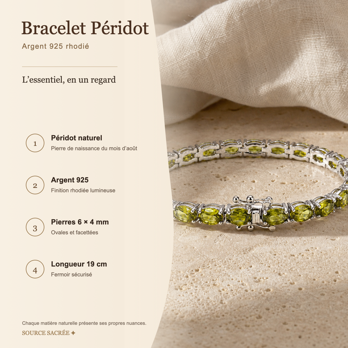 Bracelet Péridot Naturel Argent 925 – Pierre d'Août — photo produit