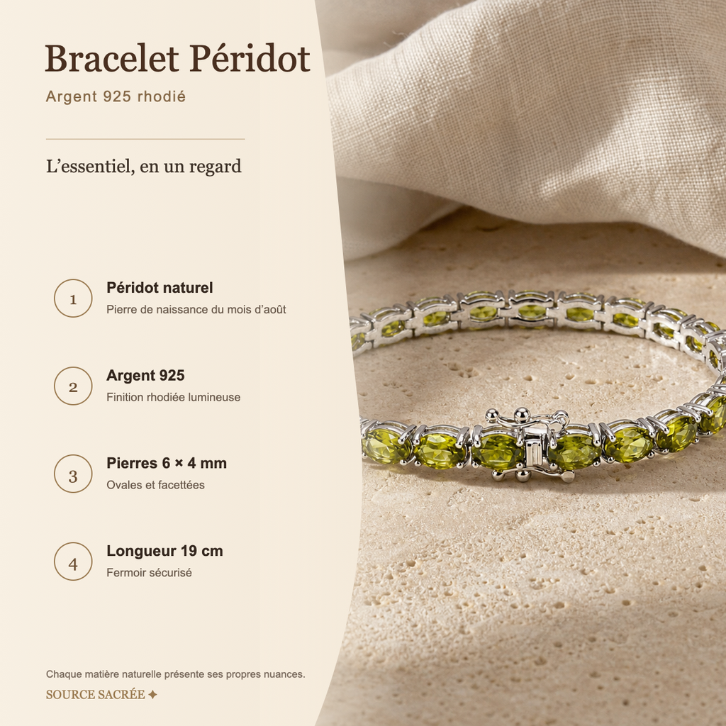 Bracelet Péridot Naturel Argent 925 – Pierre d'Août — photo produit