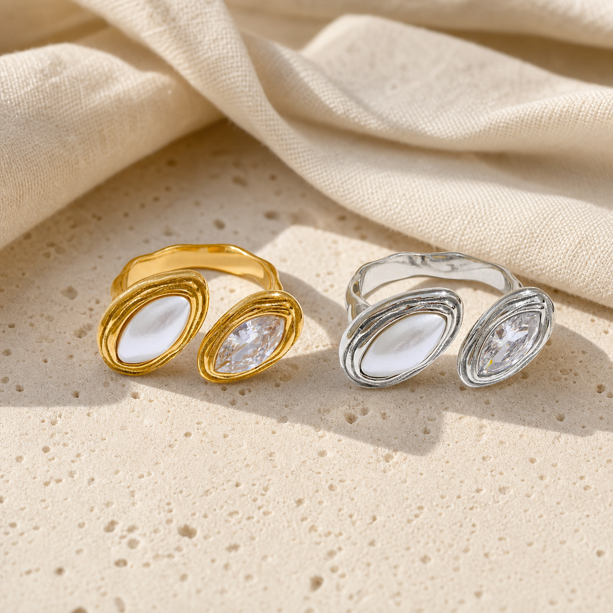 Bague Nacre Toi et Moi — photographie produit premium