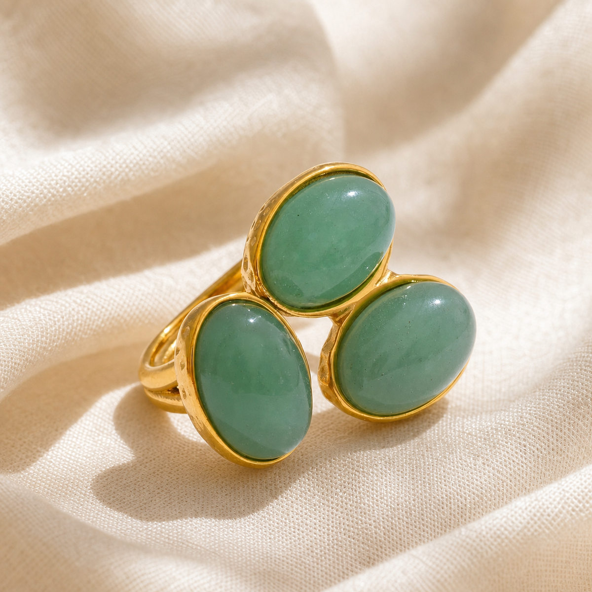 Bague Aventurine Trois Pierres — photographie produit premium