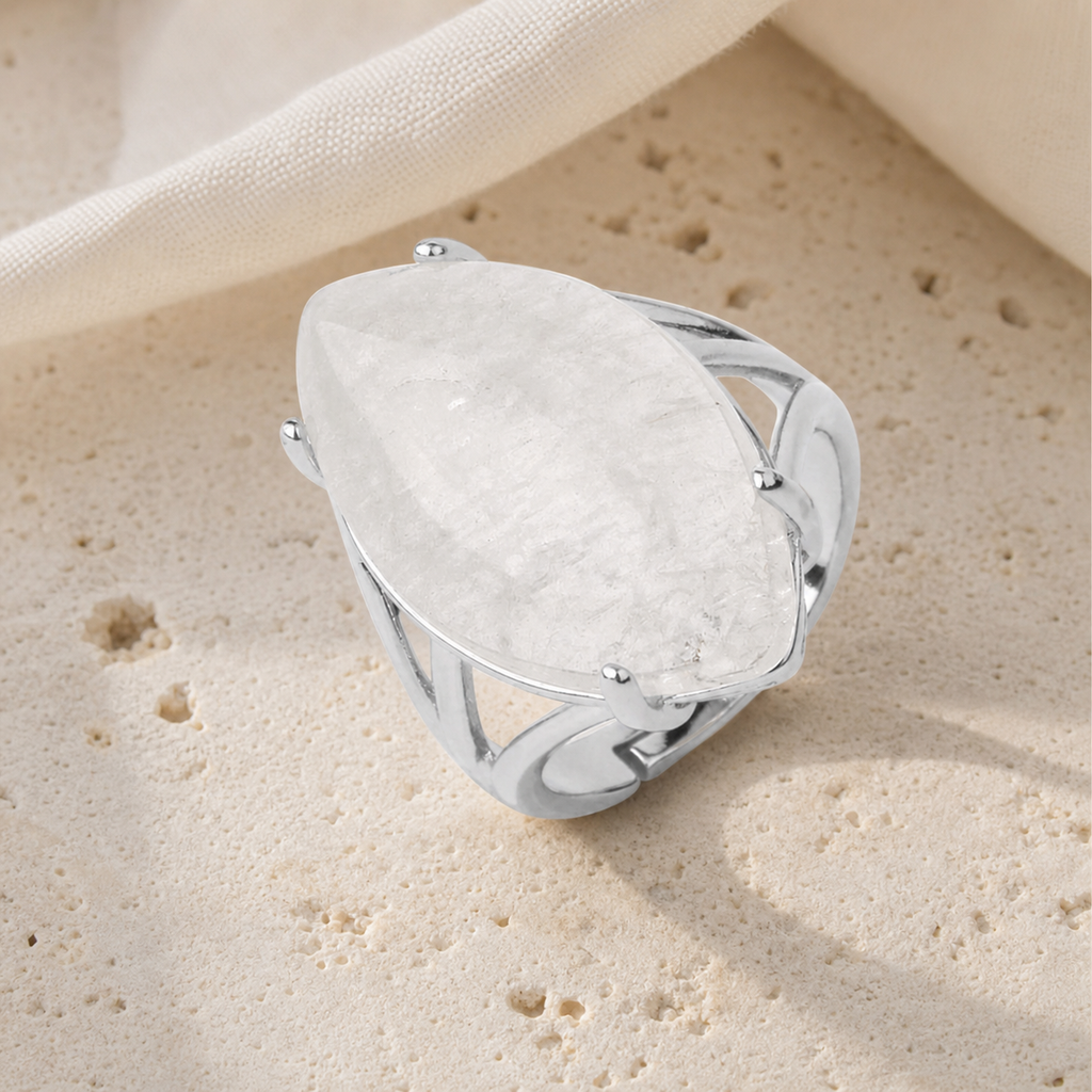 Bague Quartz Blanc Réglable — photographie produit premium