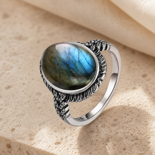 Bague Labradorite Femme Ovale, Argent 925 et Reflets Bleus — vue produit premium