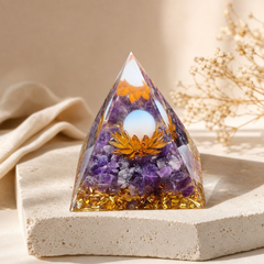 Pyramide Orgonite Fleur de Lotus - Améthyste