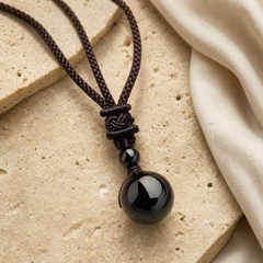 Collier Homme Obsidienne Noire — Pierre 16 mm sur Cordon Tressé