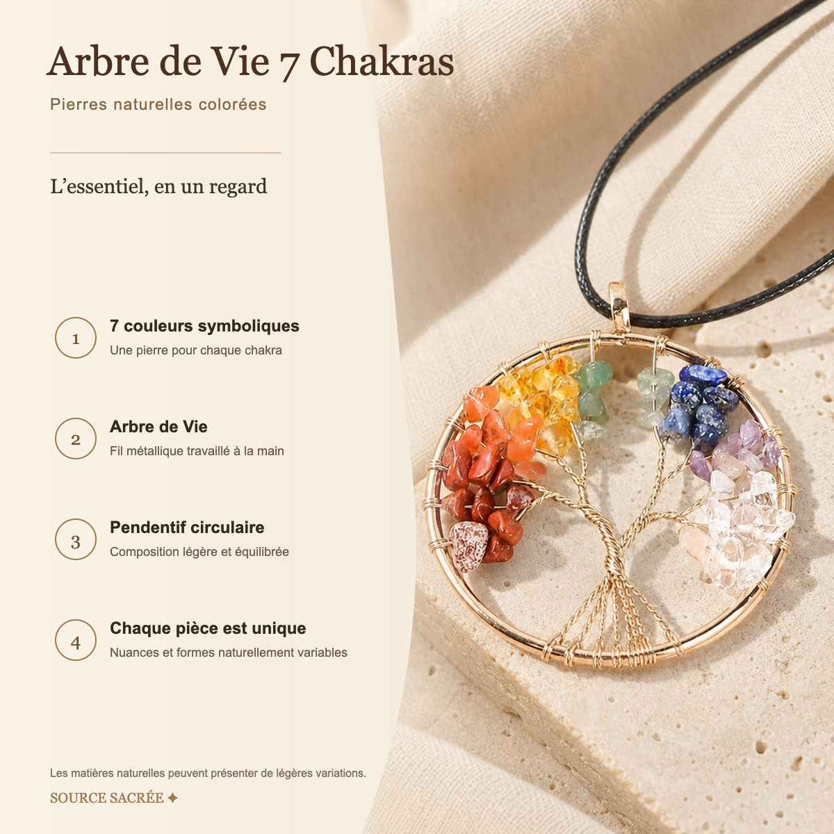 Collier Arbre de Vie 7 Chakras en Pierres Naturelles — fiche descriptive