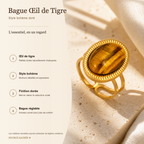 Bague Œil de Tigre Bohème Dorée — fiche descriptive