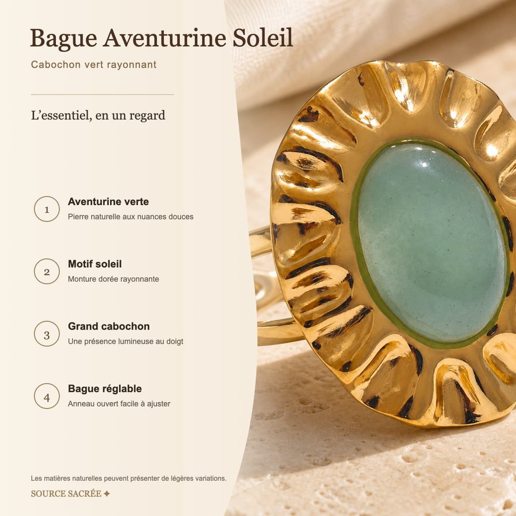 Bague Aventurine Verte Soleil — fiche descriptive