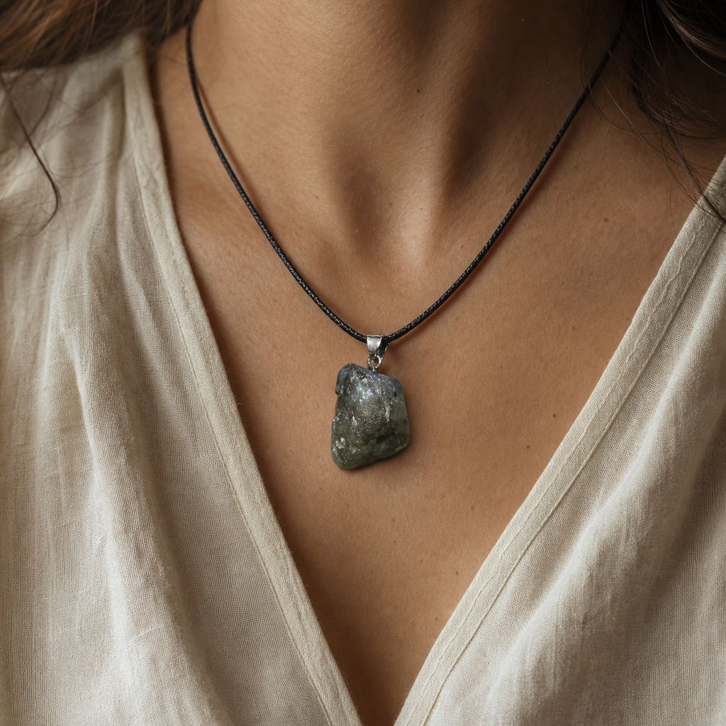 Pendentif Pierre Brute - Labradorite — vue en situation