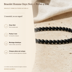Bracelet Homme Onyx Noir — Perles 4 mm — fiche descriptive