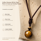 Collier Homme Œil de Tigre — Pierre 16 mm sur Cordon Tressé — fiche descriptive