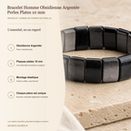 Bracelet Homme Obsidienne Argentée — Perles Plates 10 mm — fiche descriptive