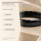 Bracelet Homme Obsidienne Noire — Perles Plates 10 mm — fiche descriptive