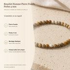 Bracelet Homme Pierre Fossile — Perles 4 mm — fiche descriptive