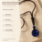 Collier Homme Œil de Faucon — Pierre 16 mm sur Cordon Tressé — fiche descriptive