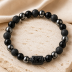 Bracelet Signe Astrologique Sagittaire — Lave, Hématite et Onyx — détail matière et finition
