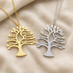 Collier Arbre de Vie Personnalisé 1 à 6 Prénoms en Acier — vue macro ou variantes