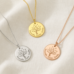Collier Arbre de Vie Personnalisé — Médaille Gravée 5 Prénoms