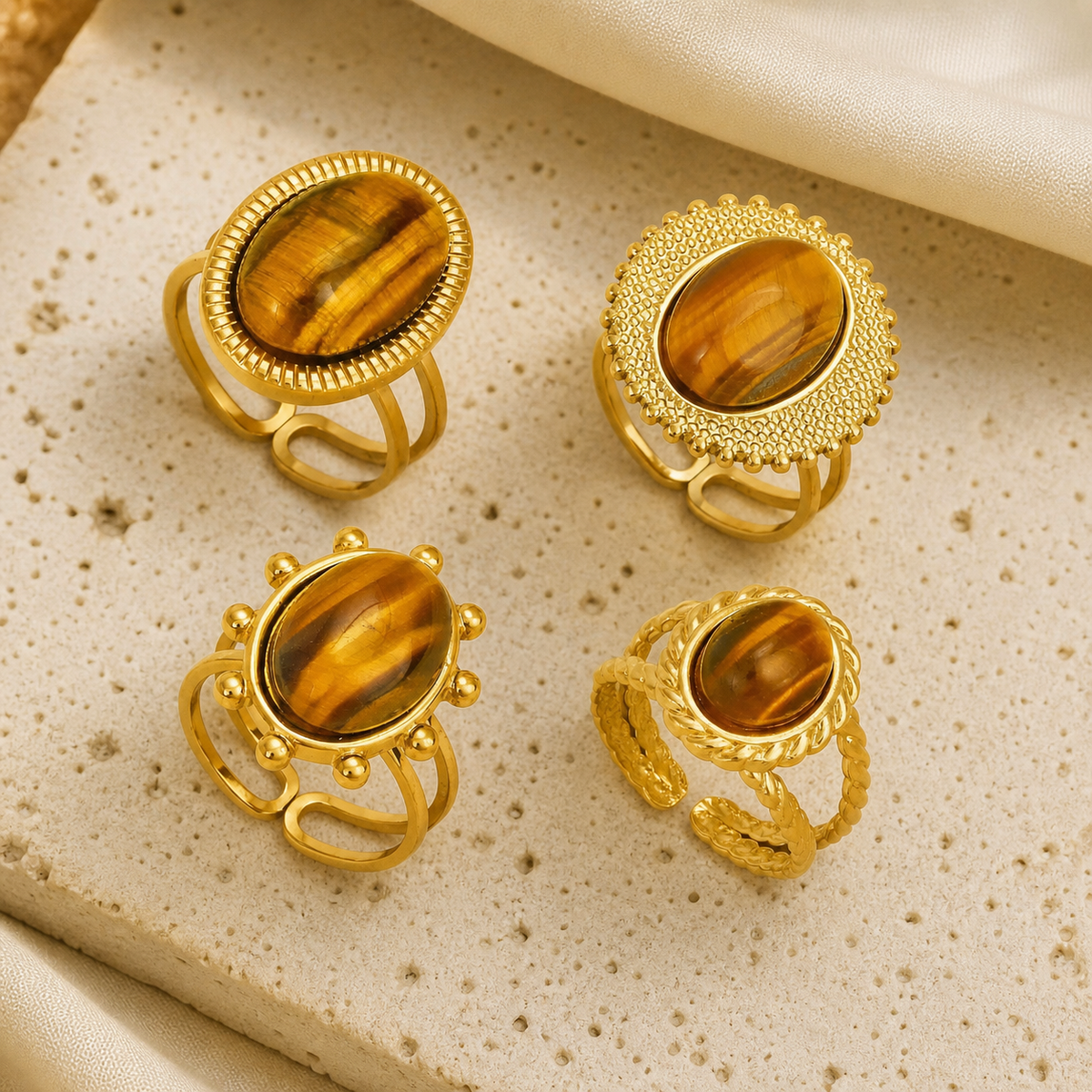 Bague Œil de Tigre Bohème Dorée — vue macro ou variantes
