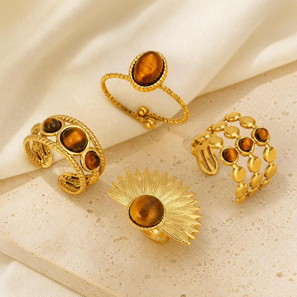Bague Œil de Tigre Bohème Dorée — bijou porté ou variantes