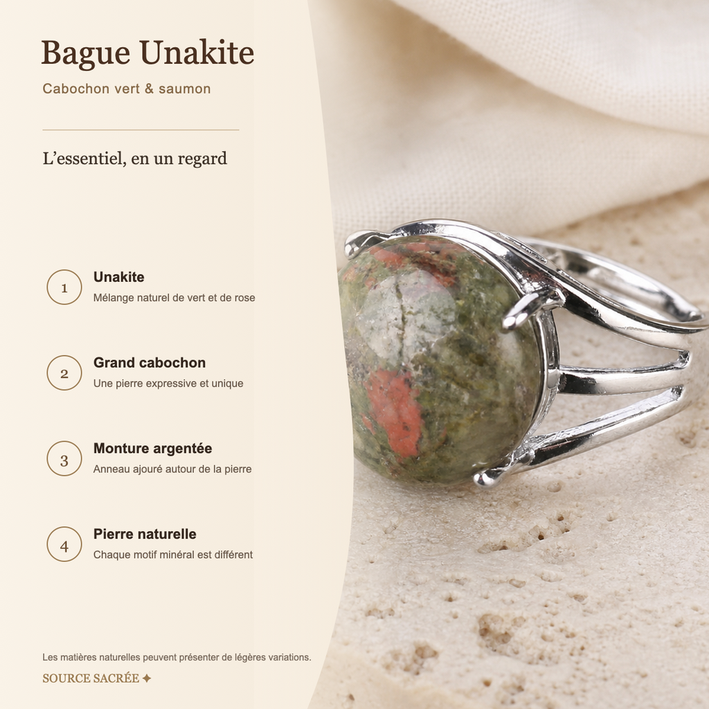 Bague Unakite Cabochon — fiche descriptive