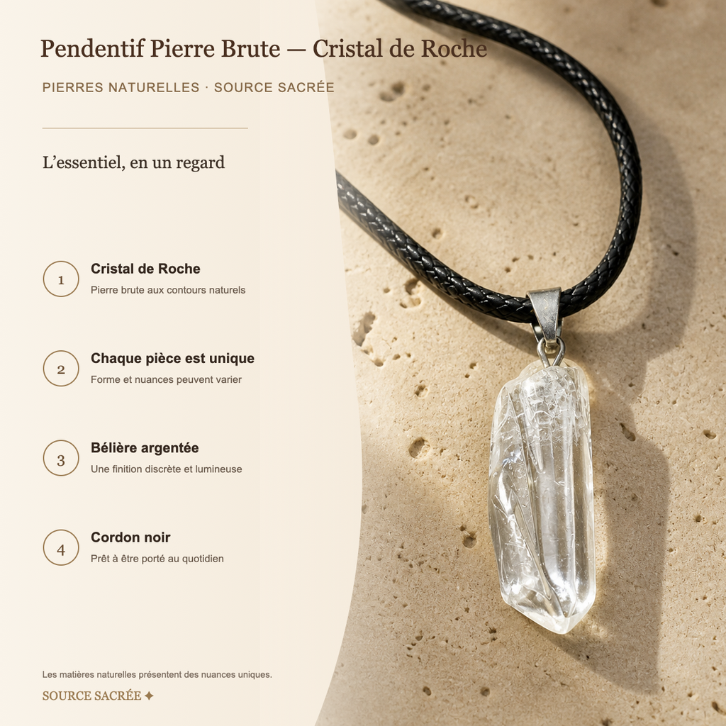Pendentif Pierre Brute - Cristal de Roche — fiche descriptive