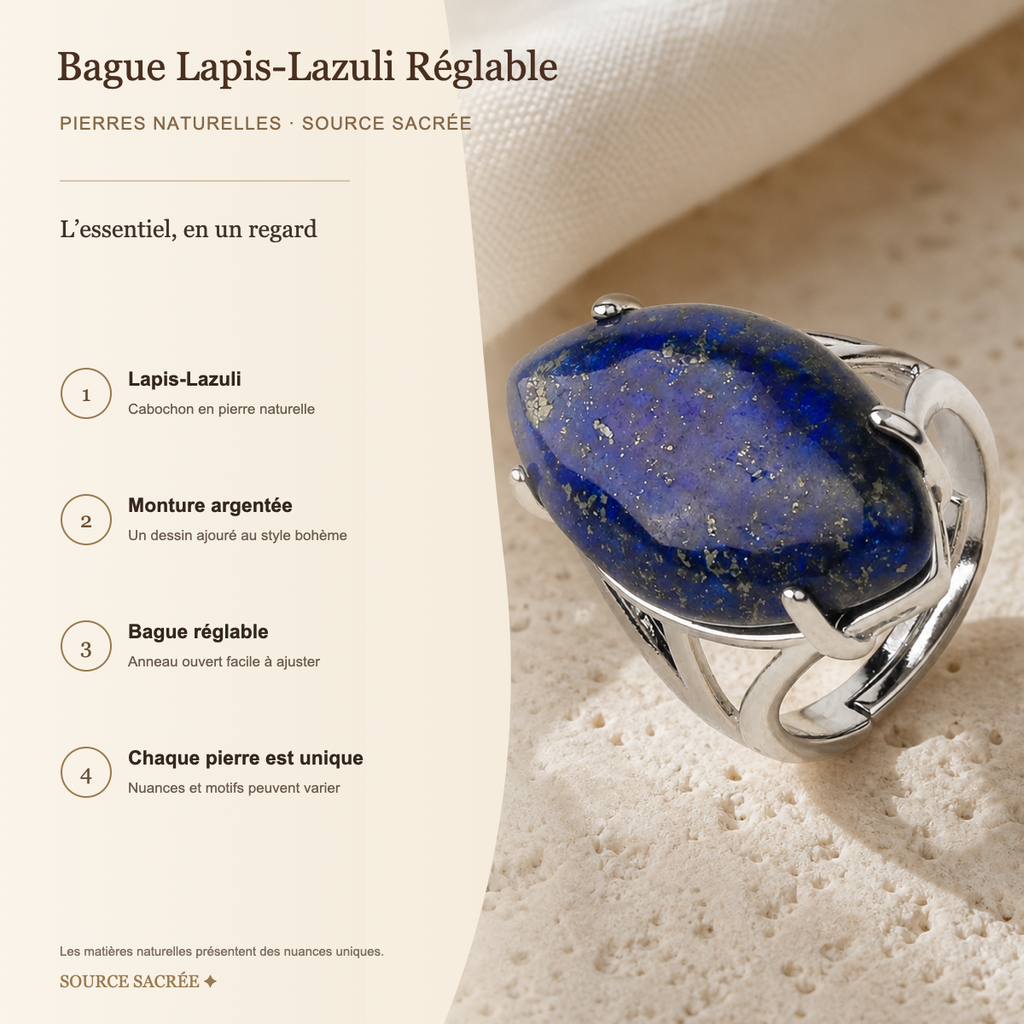 Bague Lapis-Lazuli Réglable — fiche descriptive