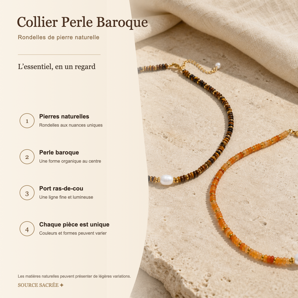Collier Perle Baroque & Rondelles de Pierre Naturelle — fiche descriptive