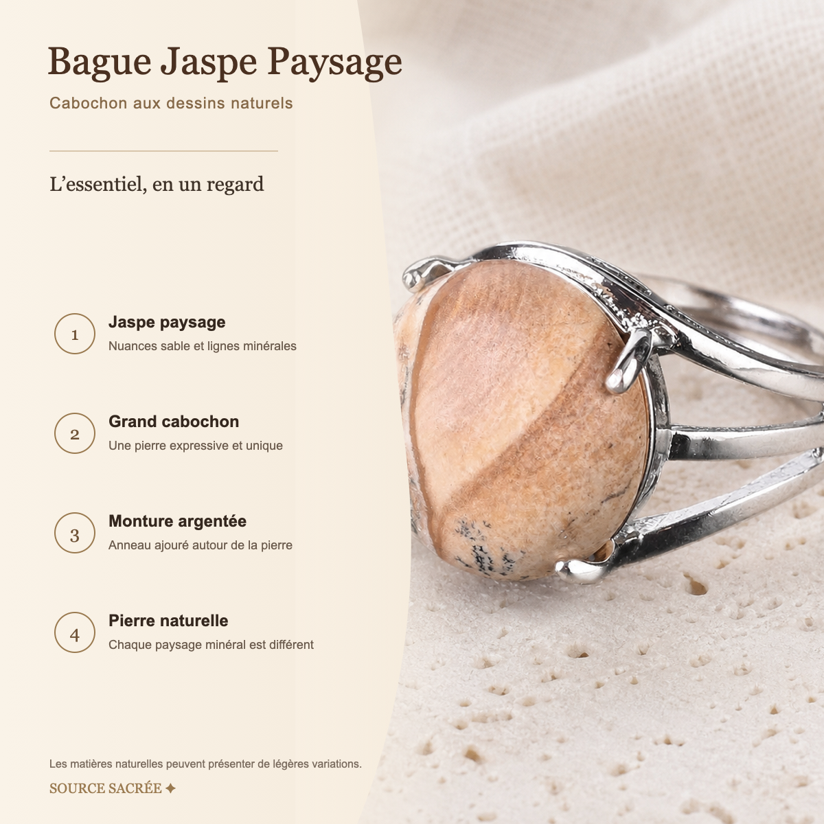 Bague Jaspe Paysage Cabochon — fiche descriptive