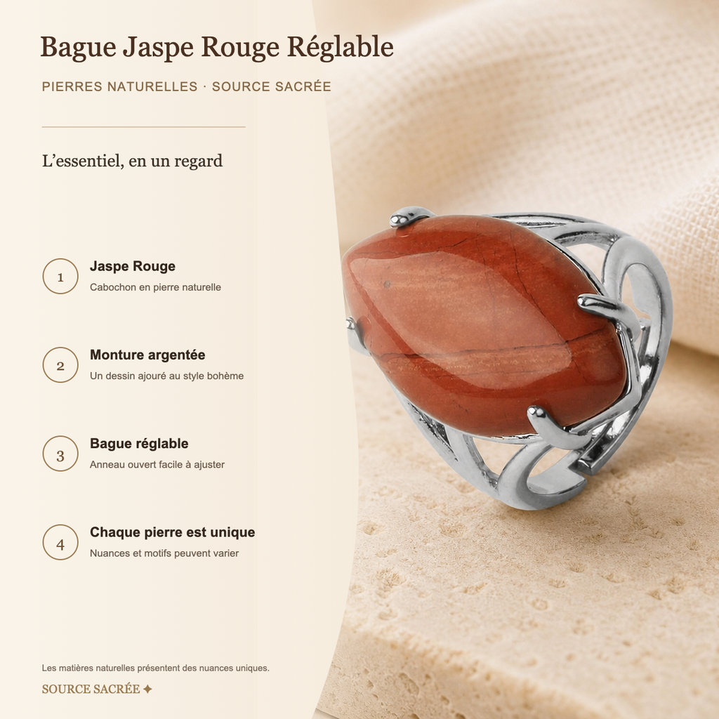 Bague Jaspe Rouge Réglable — fiche descriptive