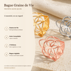 Bague Graine de Vie ajourée en acier inoxydable réglable — fiche descriptive