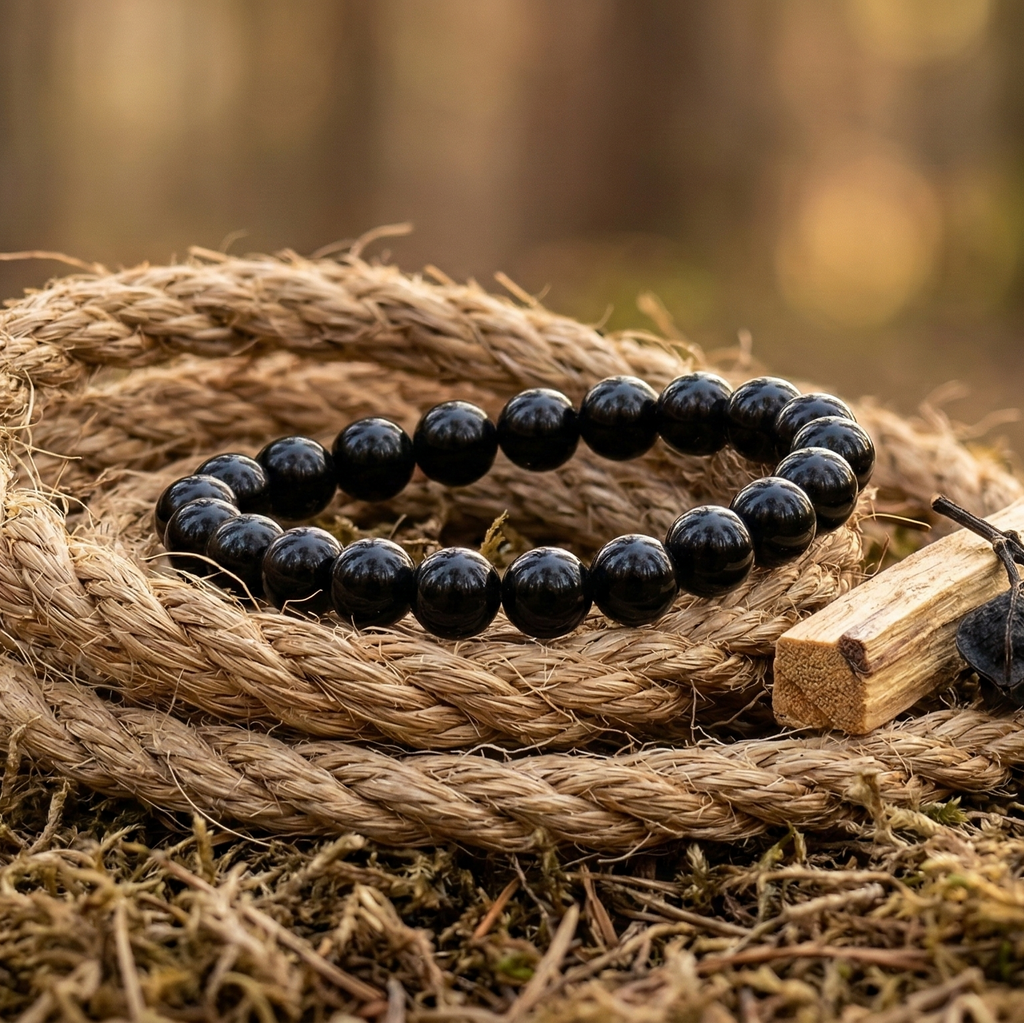 Bracelet onyx noir détail perles noires 8mm force
