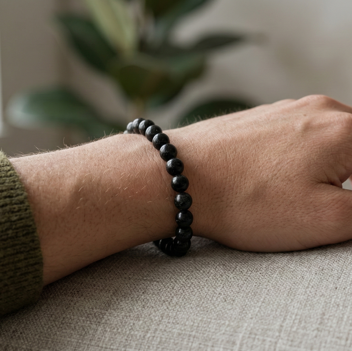 Bracelet Obsidienne Noire perles 8mm - vue 2