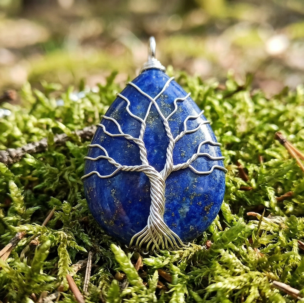 Collier arbre de vie en lapis-lazuli bleu - pierre naturelle lithothérapie