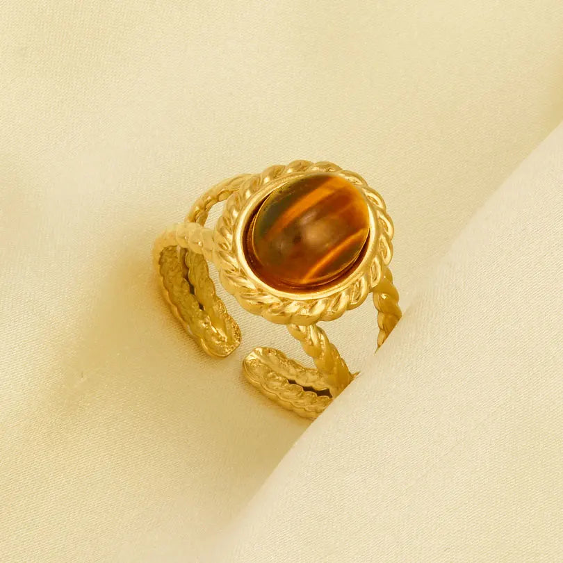 Bague Œil de Tigre Bohème Dorée