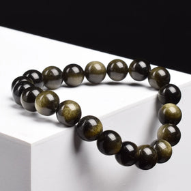 Bracelet Obsidienne Dorée 8 mm, Perles Naturelles Dorées