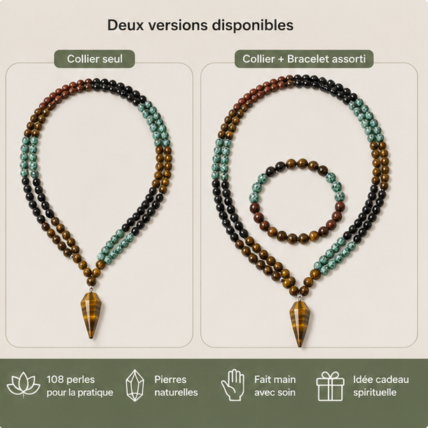 Collier Bouddhiste 108 Perles Chakra en Pierres Naturelles - lithothérapie | Source Sacrée