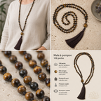 Mala à Pompon 108 Perles — Œil de Tigre ou Onyx Noir - lithothérapie | Source Sacrée
