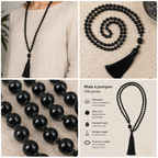 Mala à Pompon 108 Perles — Œil de Tigre ou Onyx Noir - lithothérapie | Source Sacrée