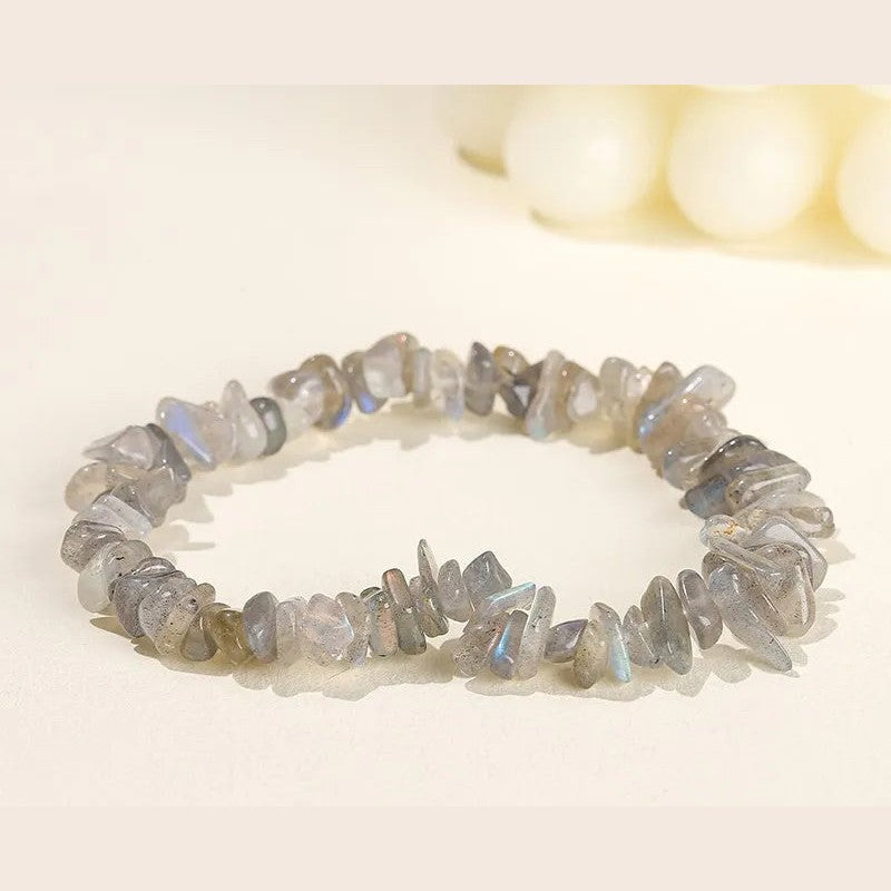 Bracelet éclats de pierre quartz rose, fragments irréguliers polis