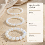 Bracelet Pierre de Lune : comparaison des perles 6 mm, 8 mm et 10 mm