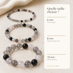Bracelet Quartz Rutile Noir : comparaison des perles 6 mm, 8 mm et 10 mm